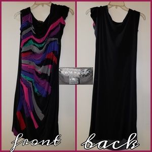 Rampage Black Multicolor Abstract Print Draped Dress